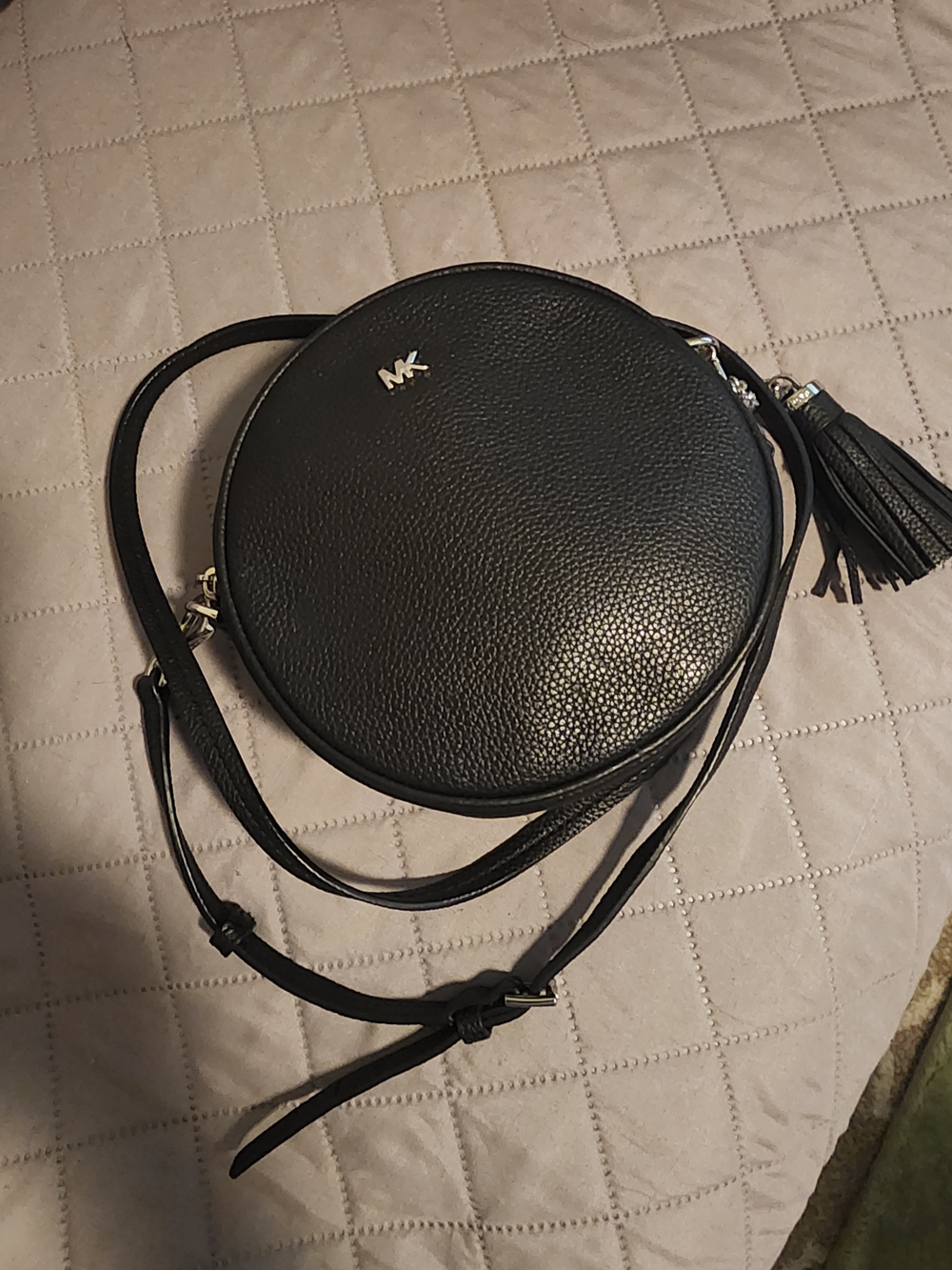 Michael Kors Black Pebbled Leather Round Crossbody with Tassel
